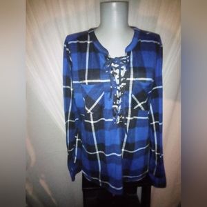 Rue21 Lace Up Front Flannel Shirt Women's Size L